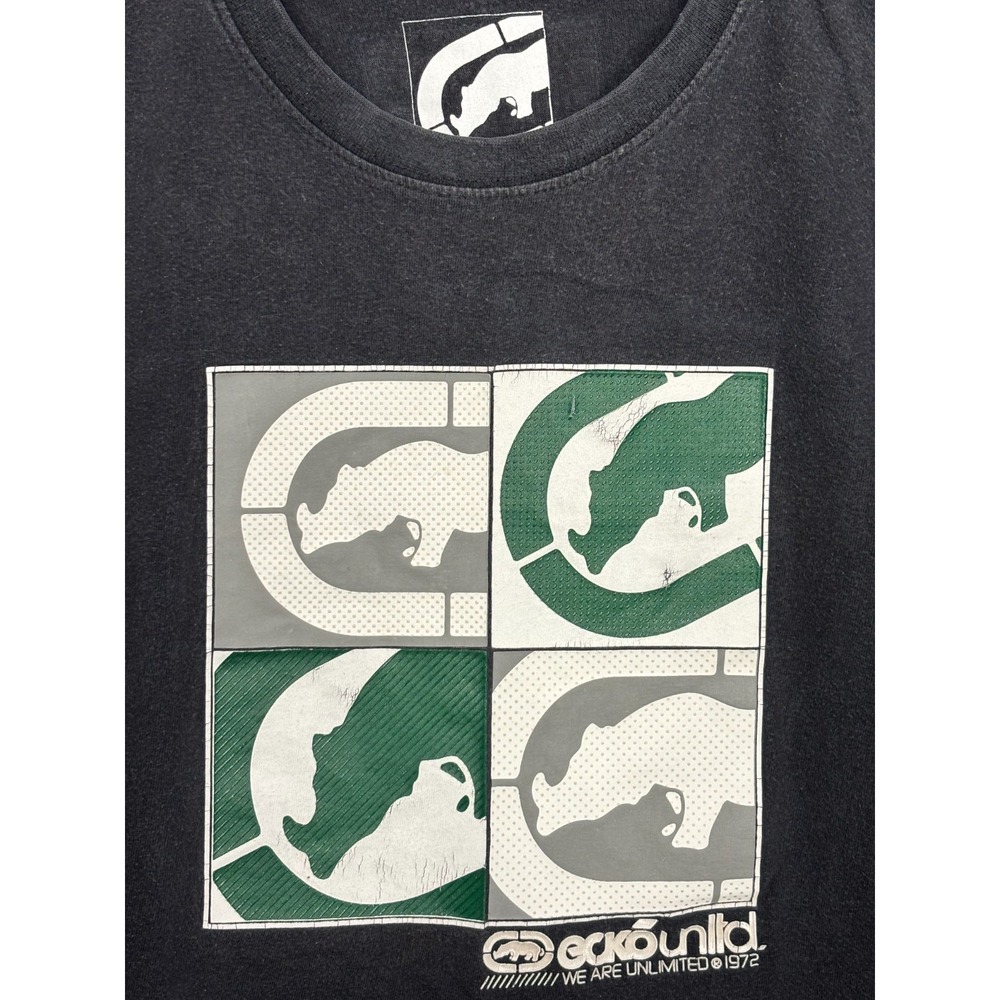 Ecko Unltd. T-Shirt Mens Black Graphic Green Rhino Logo Cotton Short Sleeve XL